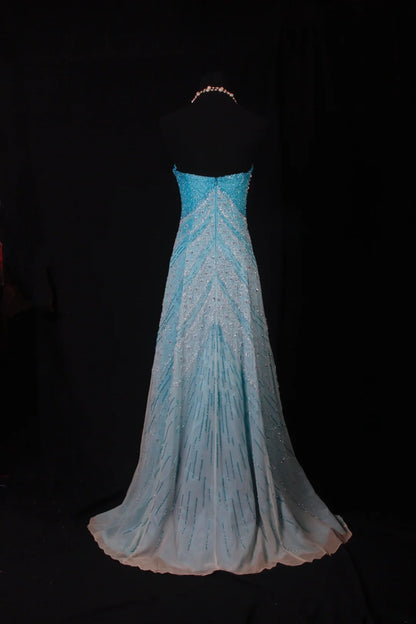 Sparkly Prom Dresses Aesthetic A line Strapless Blue With Beads Inspo Impress Long Party Semi Formal Gown For Senior Teens High Schools AS163