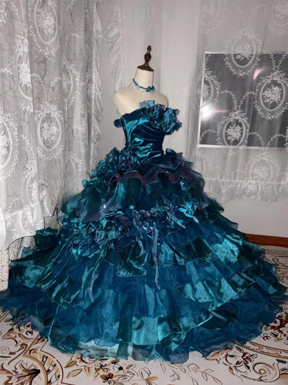 Sweet 16 Dress Blue Strapless Sleeveless Ball Gown With Tiered Layers Sweet Sixteen Dress RB9955