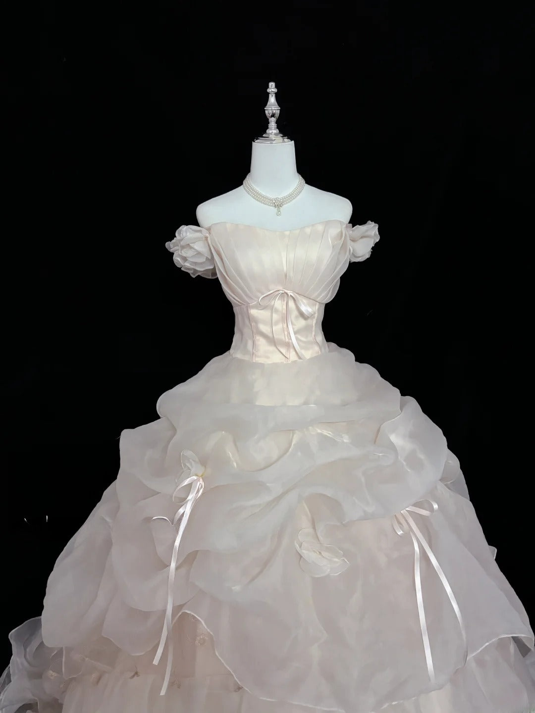 Cute Ball Gown Off The Shoulder Light Pink With Sleeves Long Quince Dress Voluminous Sweet 16 Sweet Sixteen Outfits Vestido de 15 RB7543