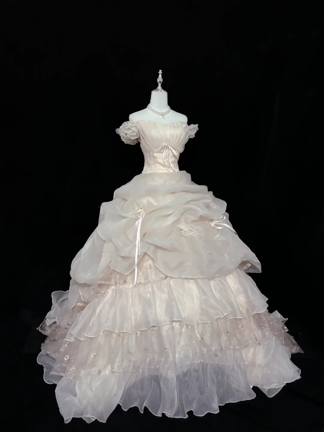 Cute Ball Gown Off The Shoulder Light Pink With Sleeves Long Quince Dress Voluminous Sweet 16 Sweet Sixteen Outfits Vestido de 15 RB7543