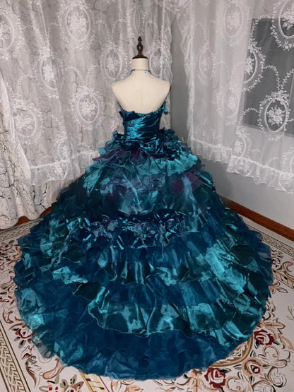 Sweet 16 Dress Blue Strapless Sleeveless Ball Gown With Tiered Layers Sweet Sixteen Dress RB9955