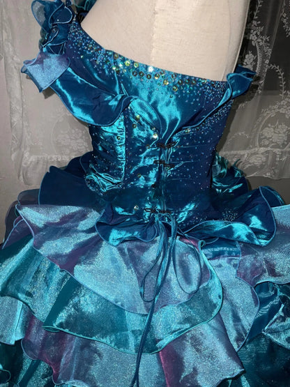 Sweet 16 Dress Blue Strapless Sleeveless Ball Gown With Tiered Layers Sweet Sixteen Dress RB9955