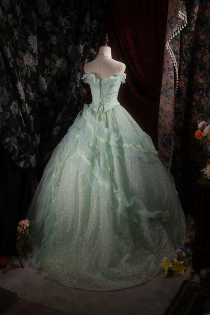 Dreamy Princess Ball Gown Formal Events Strapless Mint Green With Tiered Quince Dress Quinceanera Dresses Birthday Outfits RB8300