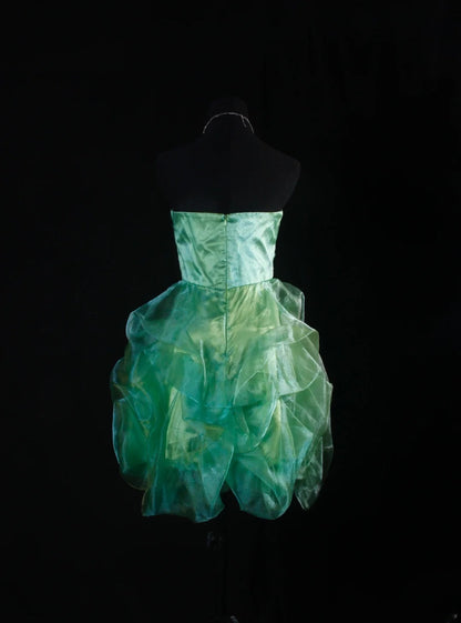 Chic Ball Gown Strapless Green Short 16th Birthday Dress Organza Homecoming Dresses Cocktail Gown AS165