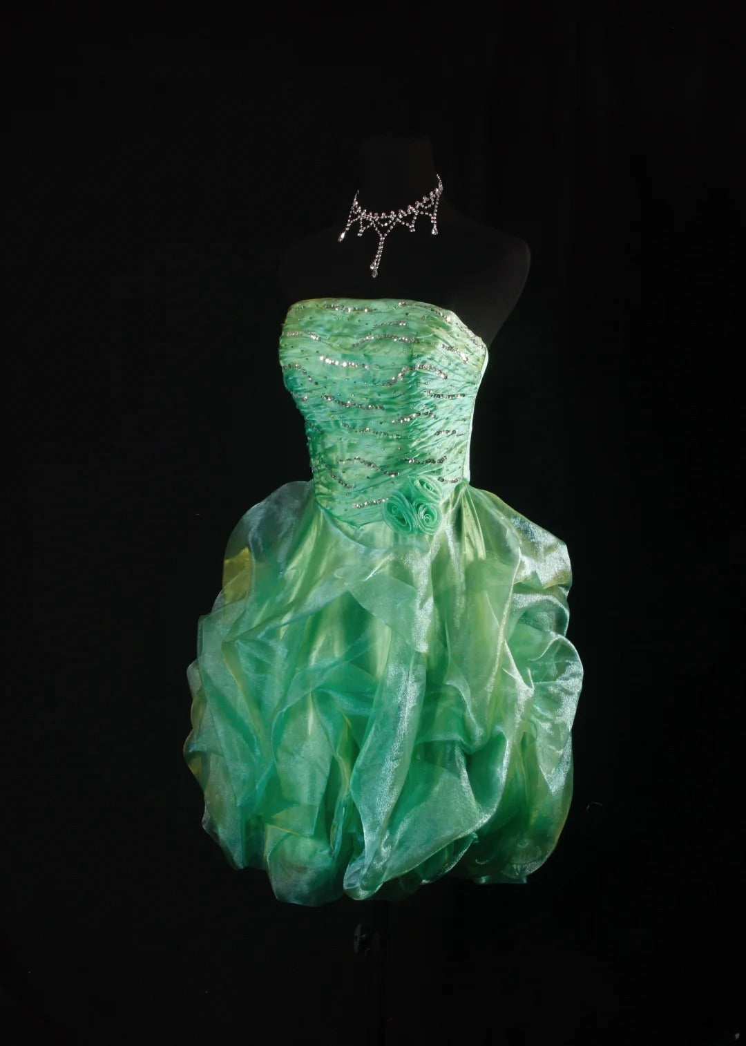 Chic Ball Gown Strapless Green Short 16th Birthday Dress Organza Homecoming Dresses Cocktail Gown AS165