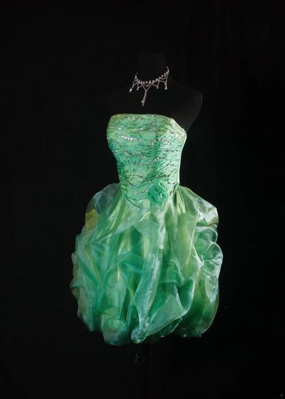 Chic Ball Gown Strapless Green Short 16th Birthday Dress Organza Homecoming Dresses Cocktail Gown AS165