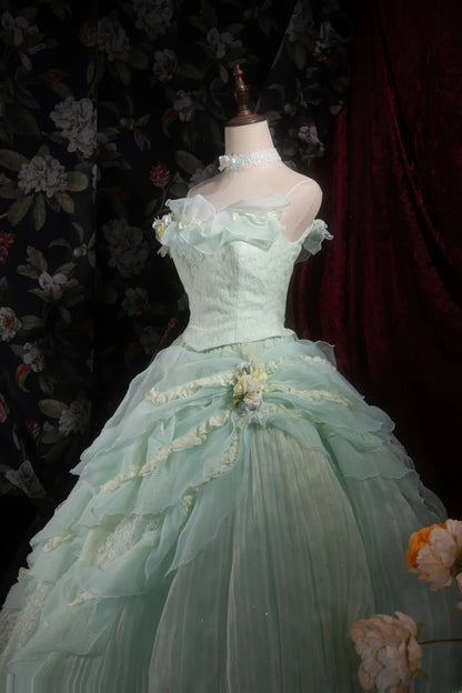 Dreamy Princess Ball Gown Formal Events Strapless Mint Green With Tiered Quince Dress Quinceanera Dresses Birthday Outfits RB8300