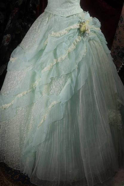 Dreamy Princess Ball Gown Formal Events Strapless Mint Green With Tiered Quince Dress Quinceanera Dresses Birthday Outfits RB8300