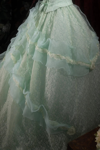 Dreamy Princess Ball Gown Formal Events Strapless Mint Green With Tiered Quince Dress Quinceanera Dresses Birthday Outfits RB8300