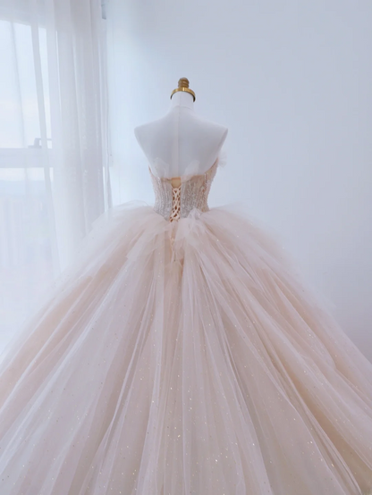 Unique Ball Gown Strapless Light Pink With Multi Layered Beadings Long Quinceanera Dresses Sweet 15 16 Birthday Gown AS166