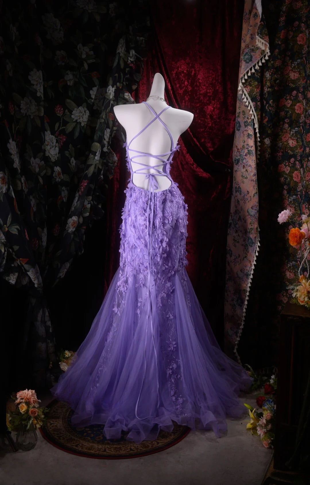Charming Mermaid Halter Grape Tulle Backless With Appliqued Long Prom Dresses Formal Outfits Evening Dress RB8301