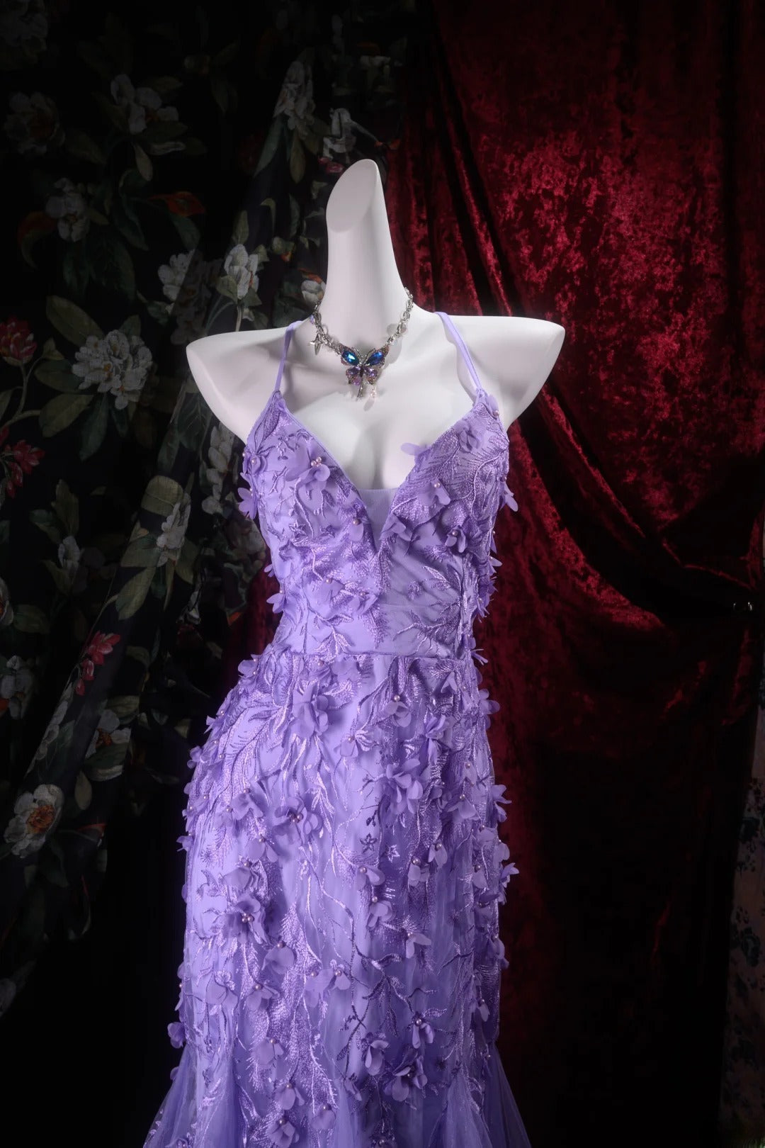 Charming Mermaid Halter Grape Tulle Backless With Appliqued Long Prom Dresses Formal Outfits Evening Dress RB8301