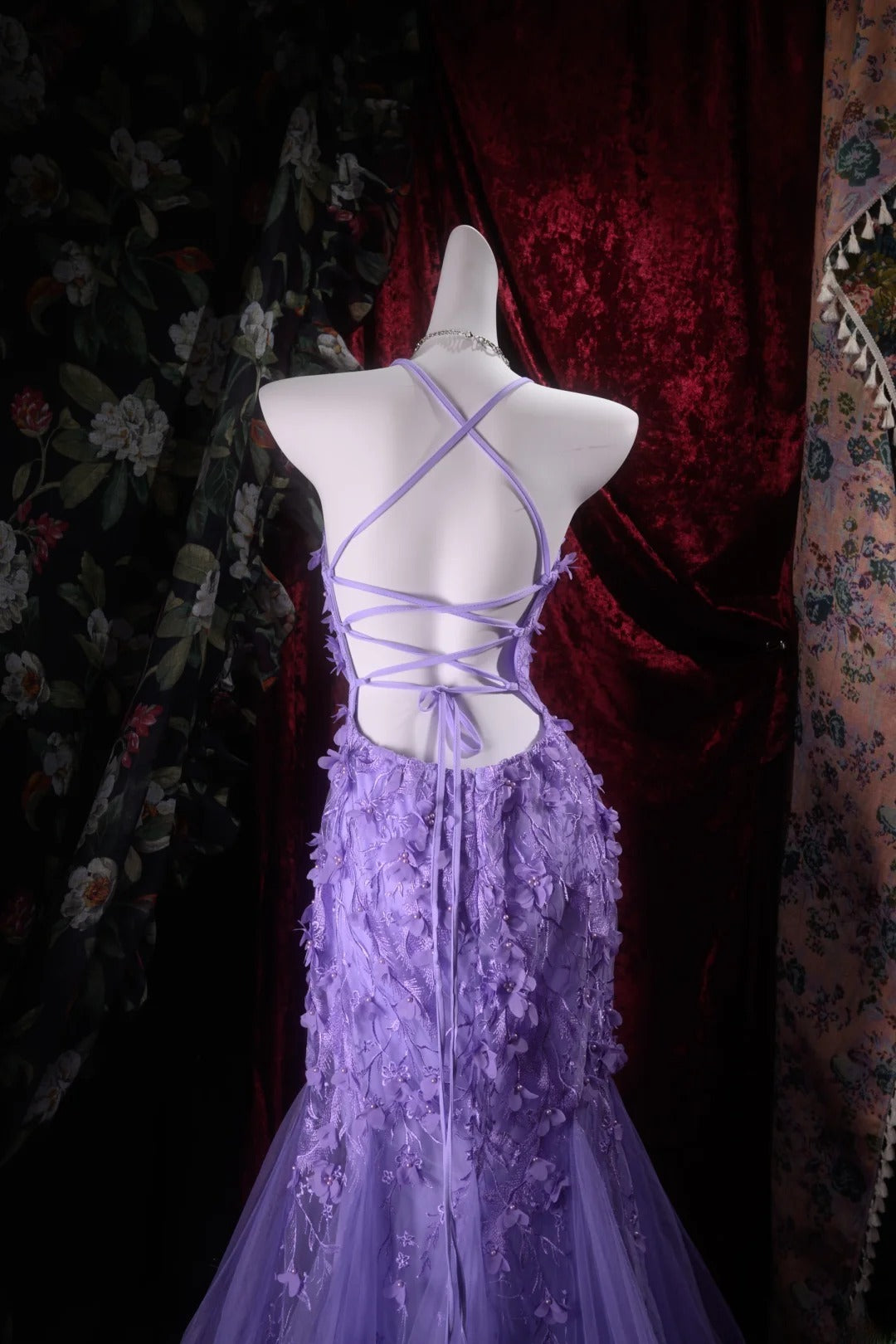 Charming Mermaid Halter Grape Tulle Backless With Appliqued Long Prom Dresses Formal Outfits Evening Dress RB8301