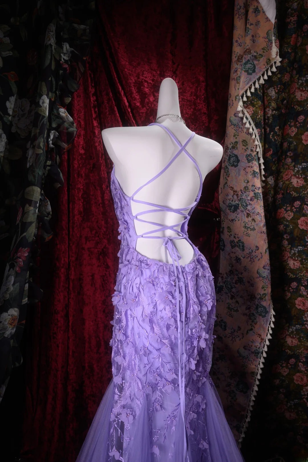 Charming Mermaid Halter Grape Tulle Backless With Appliqued Long Prom Dresses Formal Outfits Evening Dress RB8301