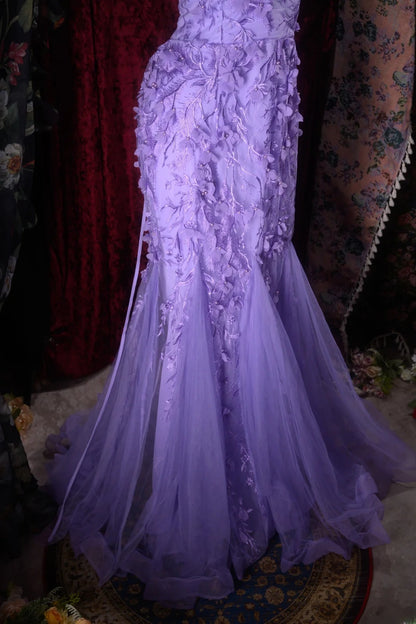 Charming Mermaid Halter Grape Tulle Backless With Appliqued Long Prom Dresses Formal Outfits Evening Dress RB8301