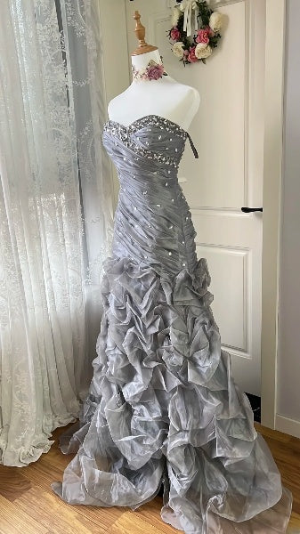 Prom Dress Mermaid Sweetheart Grey With Beading Long Formal Party Gown For Senior Women RC0530