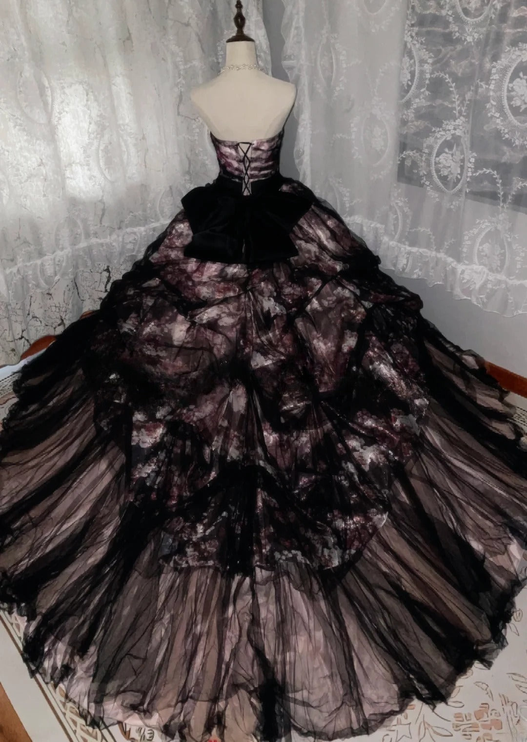 Ball Gown Sweet 16 Dress, Long Floral Strapless Tulle Lace Sweet Sixteen Birthday Party Dress RB9958