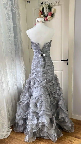 Prom Dress Mermaid Sweetheart Grey With Beading Long Formal Party Gown For Senior Women RC0530