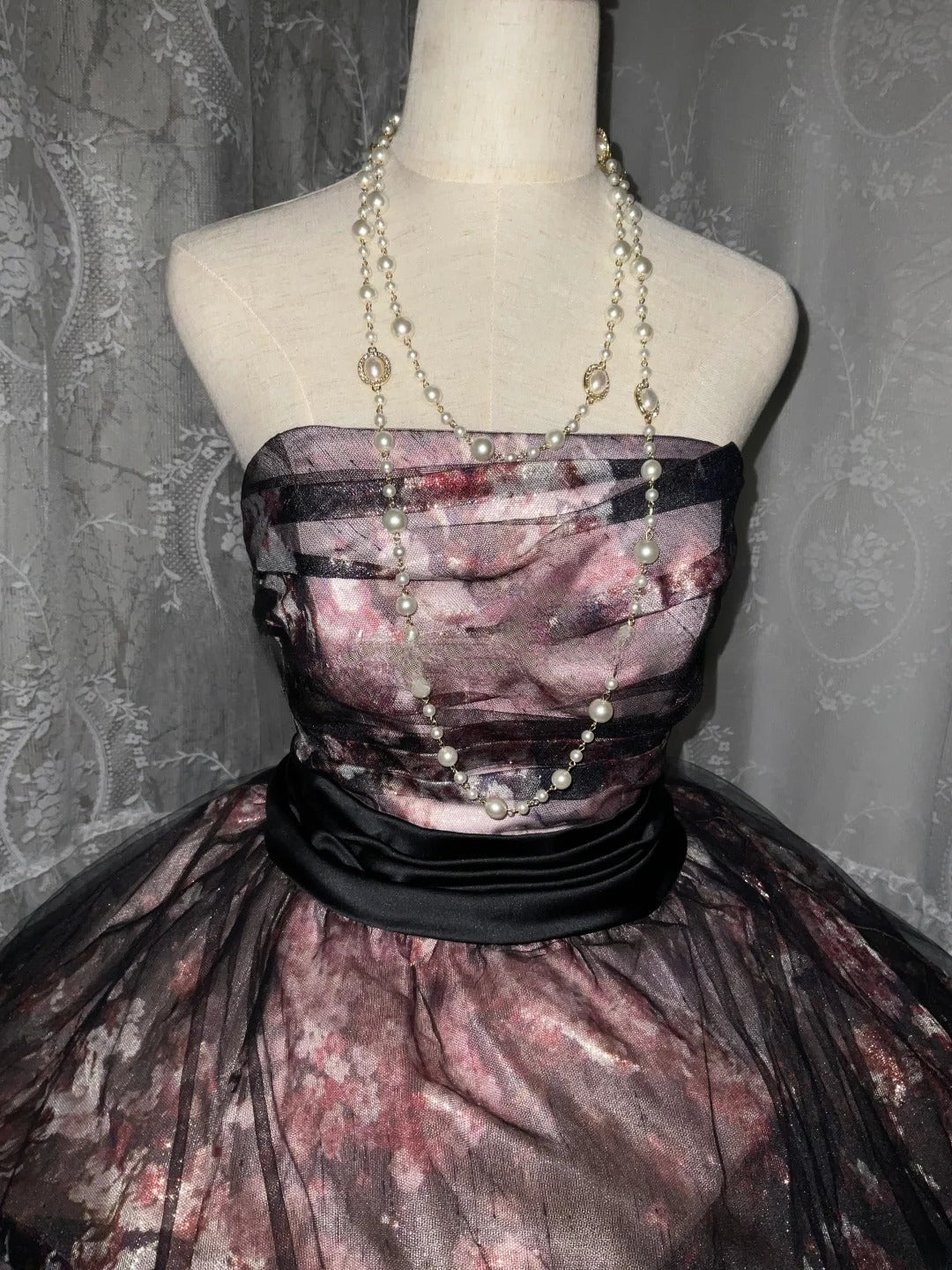 Ball Gown Sweet 16 Dress, Long Floral Strapless Tulle Lace Sweet Sixteen Birthday Party Dress RB9958