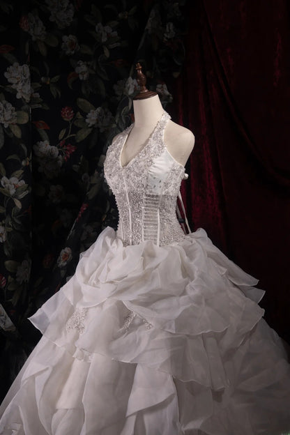 Dreamy Princess Ball Gown Formal Events Halter White Chiffon With Tiered Quince Dress Quinceanera Dresses Birthday Outfits RB8365