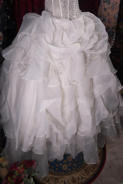 Dreamy Princess Ball Gown Formal Events Halter White Chiffon With Tiered Quince Dress Quinceanera Dresses Birthday Outfits RB8365