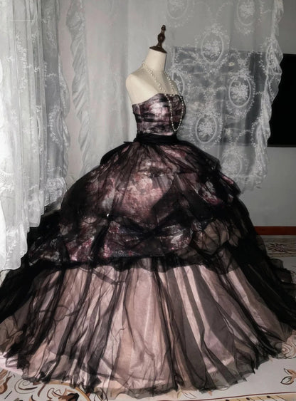 Ball Gown Sweet 16 Dress, Long Floral Strapless Tulle Lace Sweet Sixteen Birthday Party Dress RB9958