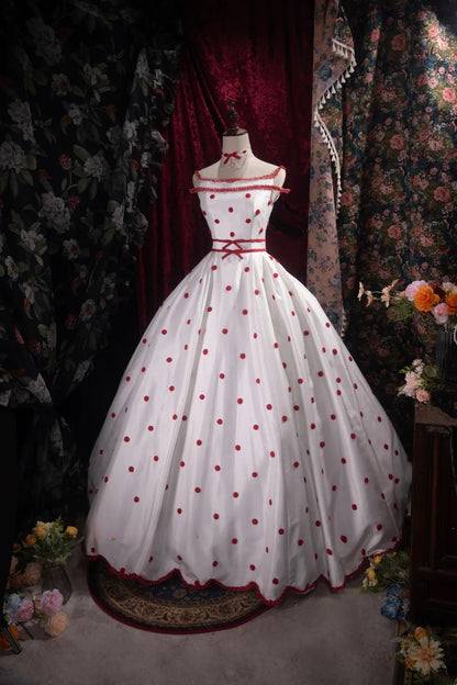 Dreamy Princess Ball Gown Formal Events Off The Shoulder White With Red Flowers Quince Dress Quinceanera Dresses Birthday Outfits RB8366