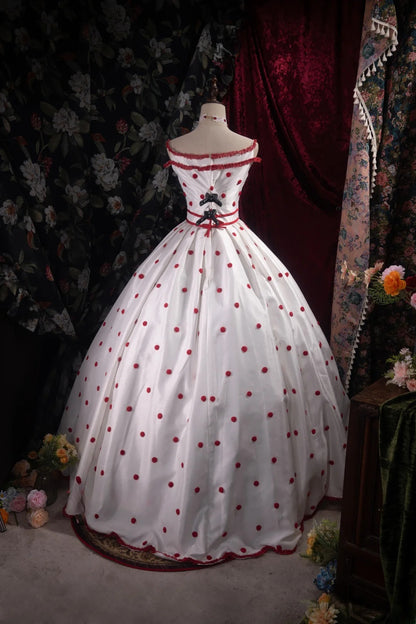 Dreamy Princess Ball Gown Formal Events Off The Shoulder White With Red Flowers Quince Dress Quinceanera Dresses Birthday Outfits RB8366