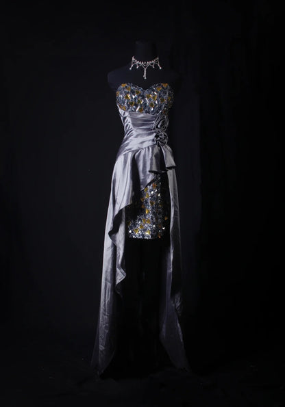 Sparkly Prom Dresses Aesthetic Sheath Strapless Gray With Beads Inspo Party Semi Formal Gown For Senior Teens High Schools AS168