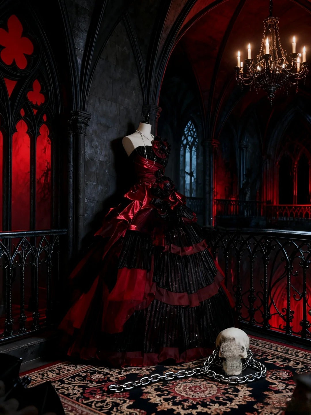 Strapless Burgundy Black Tiered Tulle Ball Gown Sweet 16 Dress, Long Ruffled Sweet Sixteen Birthday Party Dress RB9960