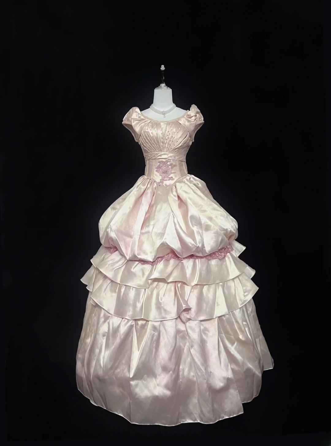 Princess Ball Gown Boat Light Pink Satin With Appliqued Long Quince Dress Voluminous Sweet 16 Sweet Sixteen Outfits Vestido de 15 RB7550