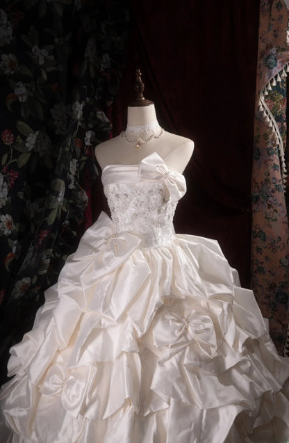Cute Princess Ball Gown Formal Events Strapless Taffeta White With Tiered Quince Dress Quinceanera Dresses Birthday Outfits RB8368