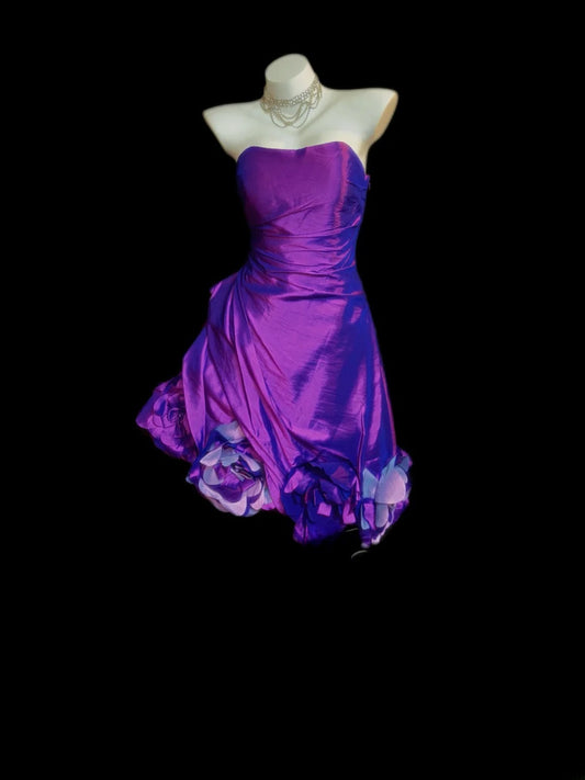 Vintage Sheath Strapless Purple Taffeta Dress 80s Matric Mini Graduation Hoco Dresses Short Senior Birthday Homecoming Outfits RB3605