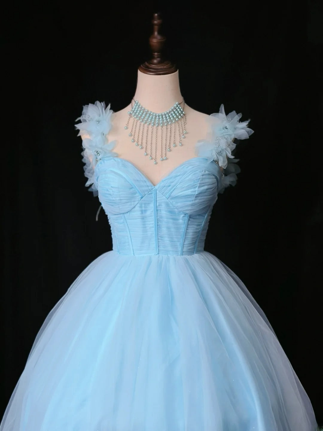 Princess Ball Gown Sweetheart Blue Tulle Knee Length 16th Birthday Gown Homecoming Dresses Ideas Hoco Outfits RB5980