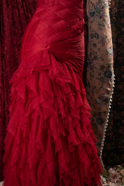 Charming Mermaid Sweetheart Red Tulle With Tiered School Dances Prom Dresses 8th Grade Formal Outfits Evening Dress RB8369