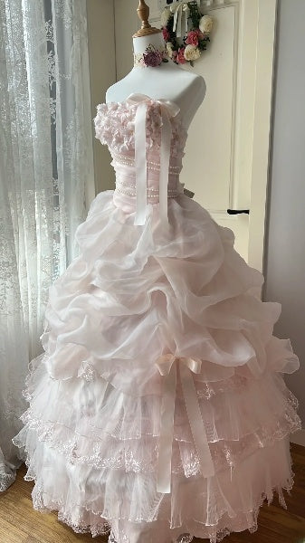 Elegant Sweet 16 Dress Long Strapless Light Pink Ball Gown Sweet Sixteen Party Birthday Dresses RC0534