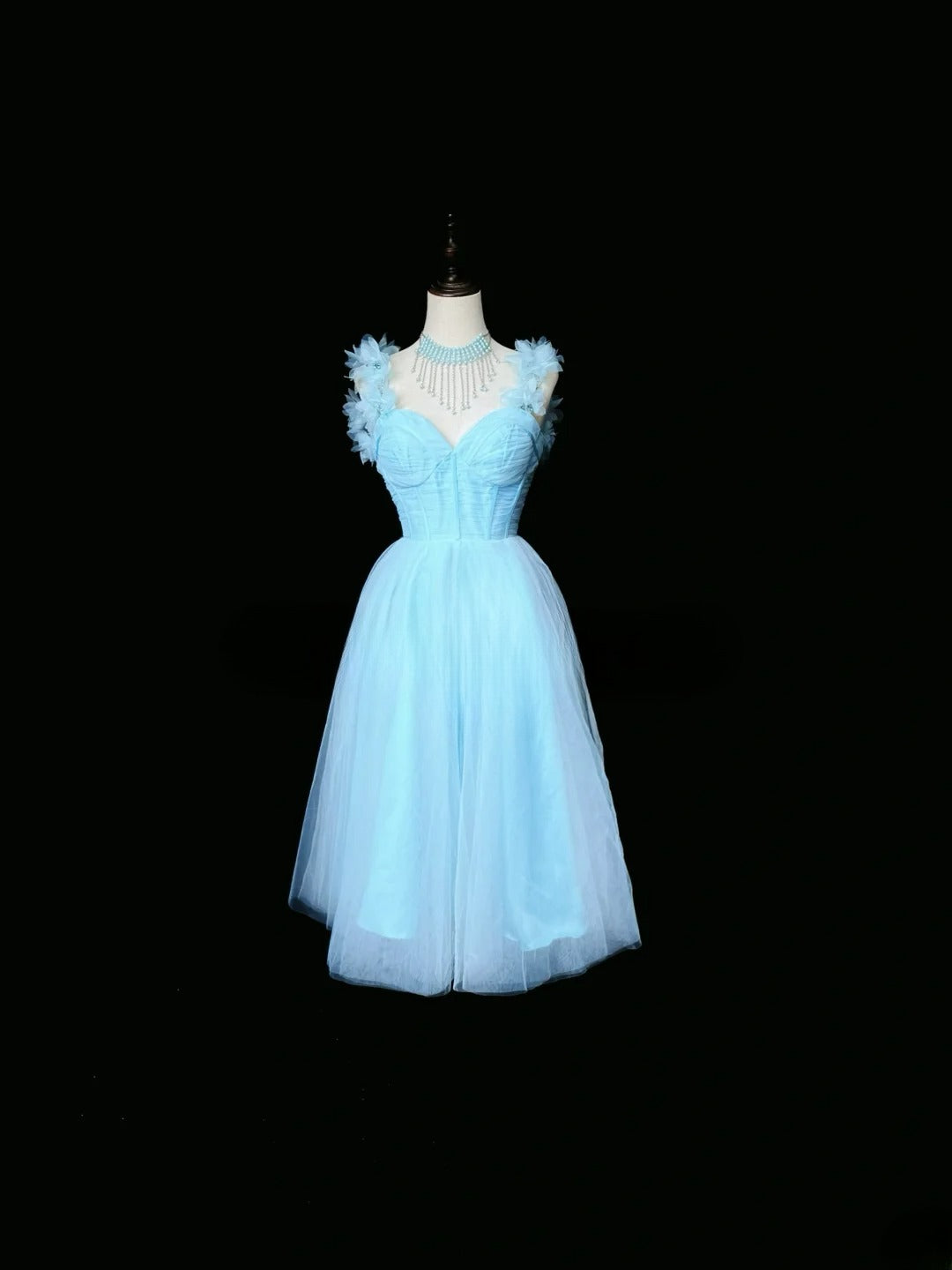 Princess Ball Gown Sweetheart Blue Tulle Knee Length 16th Birthday Gown Homecoming Dresses Ideas Hoco Outfits RB5980