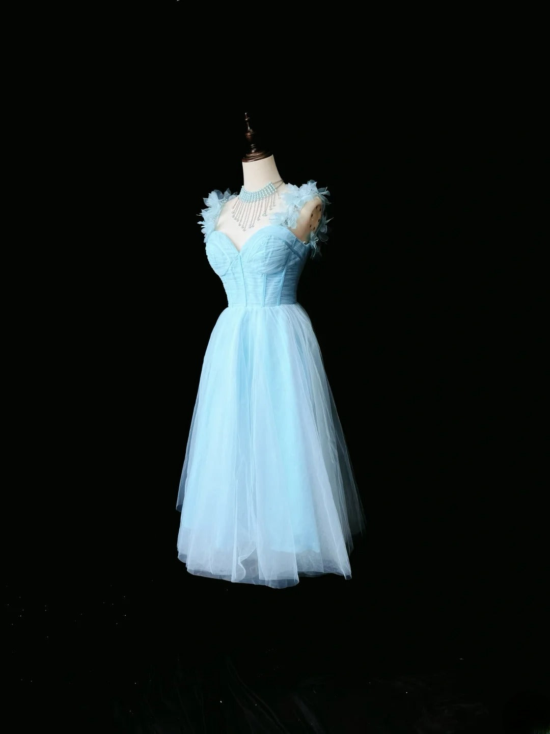 Princess Ball Gown Sweetheart Blue Tulle Knee Length 16th Birthday Gown Homecoming Dresses Ideas Hoco Outfits RB5980