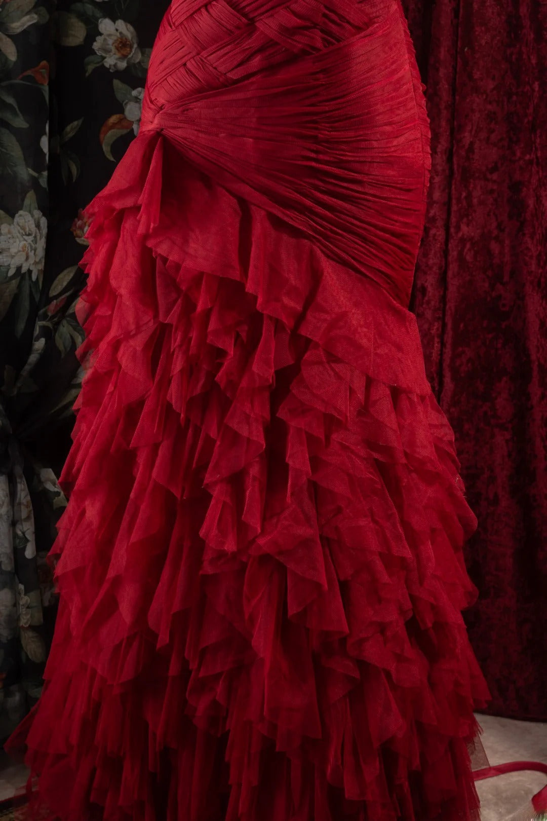 Charming Mermaid Sweetheart Red Tulle With Tiered School Dances Prom Dresses 8th Grade Formal Outfits Evening Dress RB8369