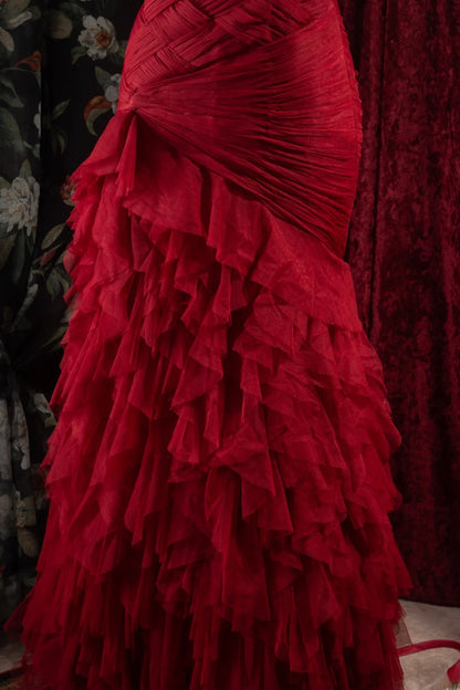 Charming Mermaid Sweetheart Red Tulle With Tiered School Dances Prom Dresses 8th Grade Formal Outfits Evening Dress RB8369