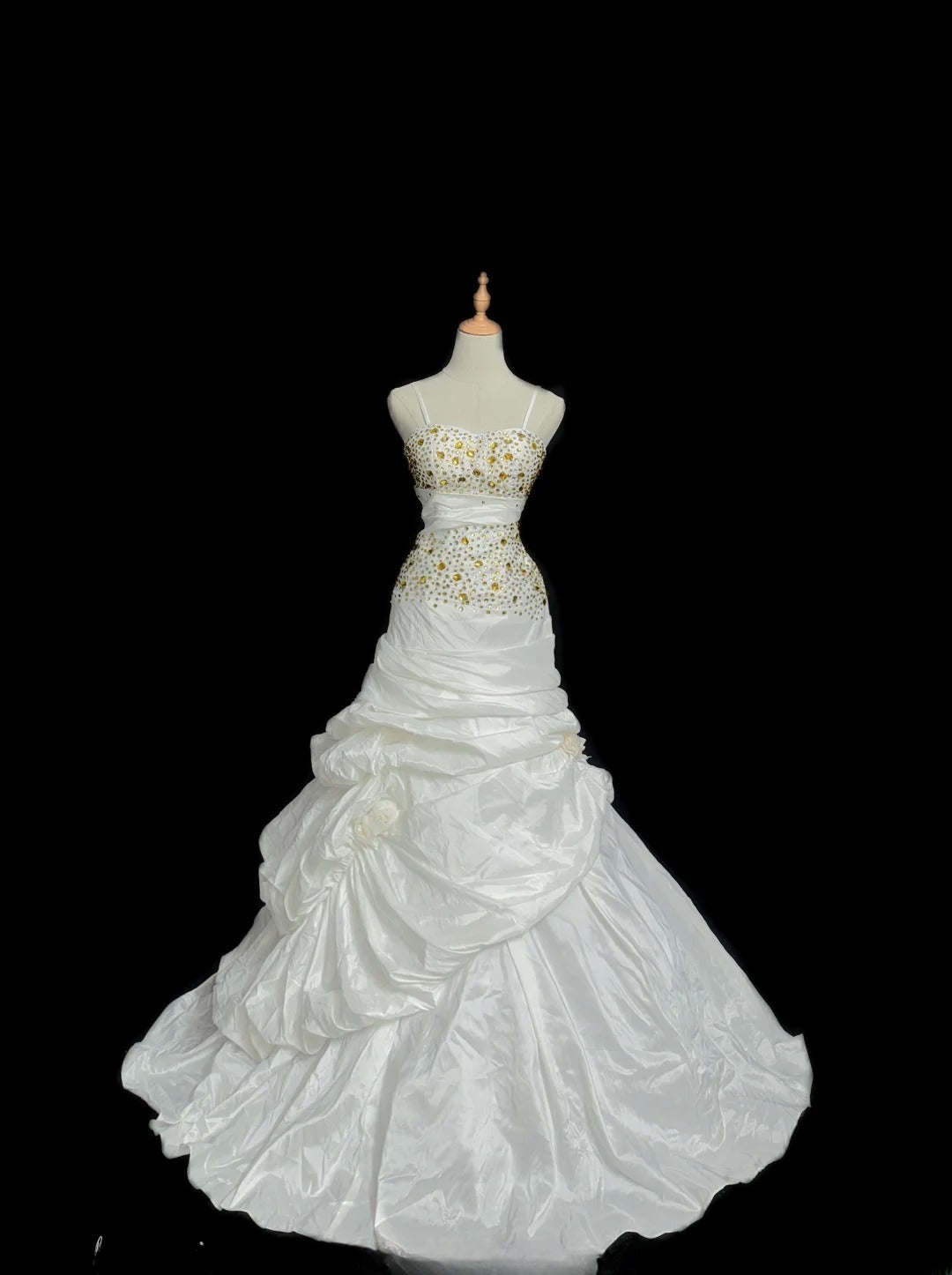 Vintage Princess Wedding Dress Mermaid Spaghetti Strap White With Beading Brides Gown Long Bridal Dress RB5809