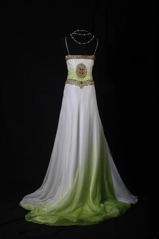 Vintage Prom Dresses Aesthetic A Line Spaghetti Strap White Green Chiffon Semi Formal Inspo Impress Long Party Formal Gown For Teens High Schools AS172
