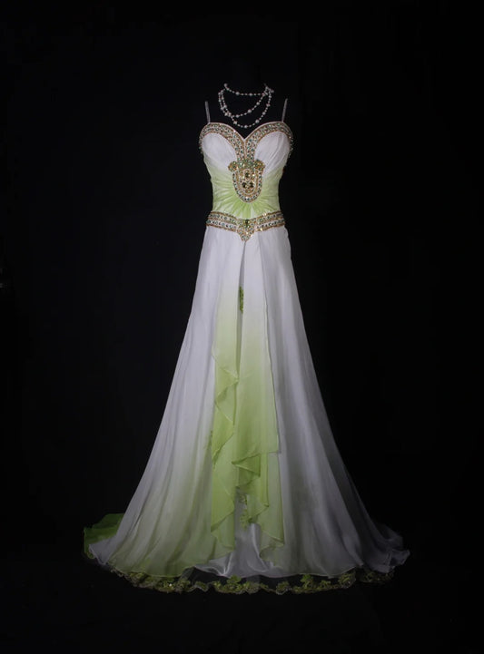 Vintage Prom Dresses Aesthetic A Line Spaghetti Strap White Green Chiffon Semi Formal Inspo Impress Long Party Formal Gown For Teens High Schools AS172