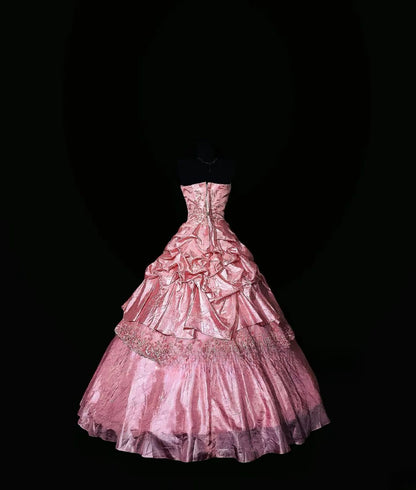 Modest Ball Gown Strapless Pink Taffeta Long Quinceañera Dress Moda 2000 15 Quinceanera Dresses Ideas Sweet 16 Outfits RB7156