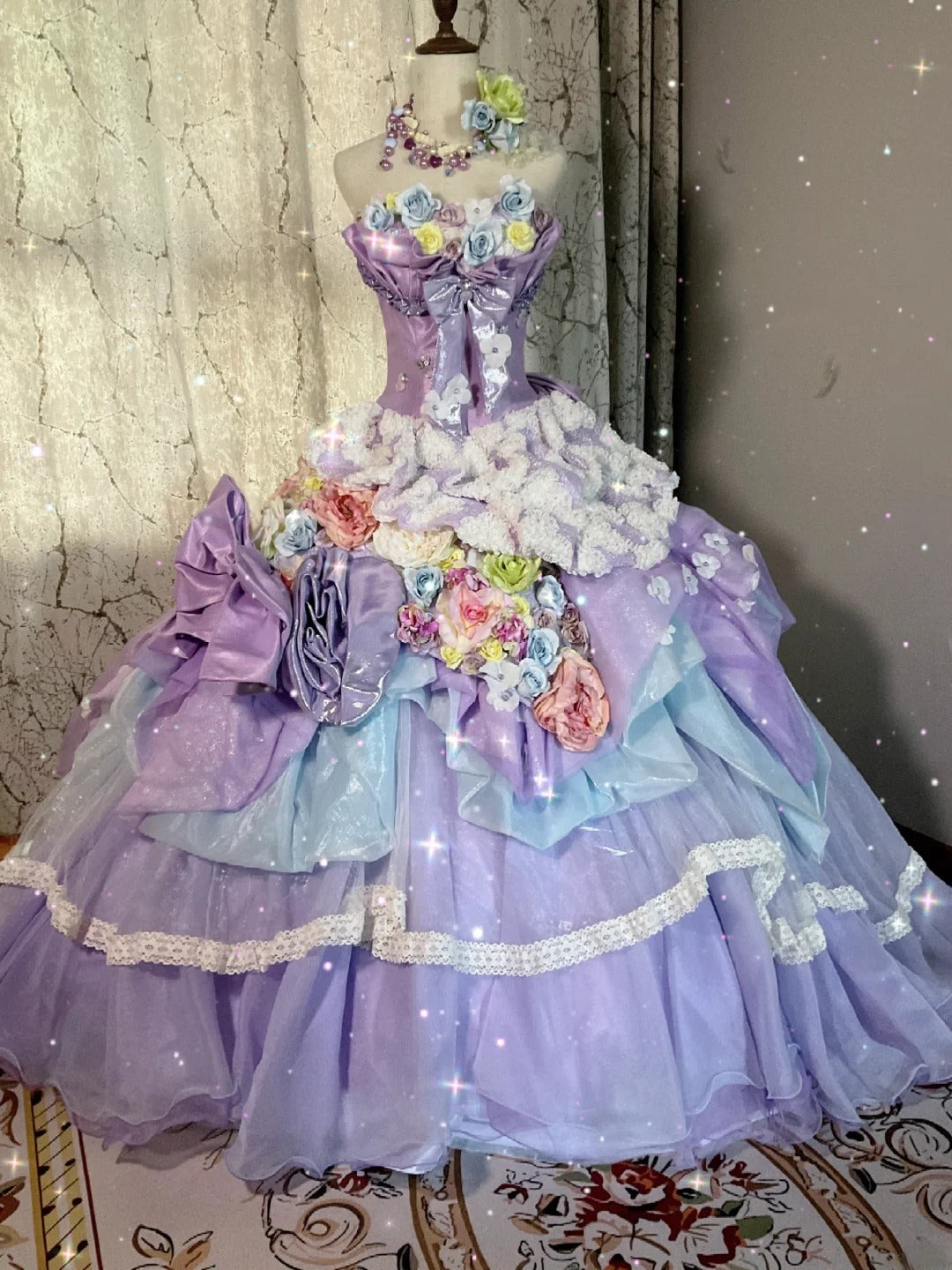Cute Sweet 16 Dress Lilac Sweetheart Ball Gown With 3D Flowers Tiered Layers Sweet Sixteen Dress RB9964
