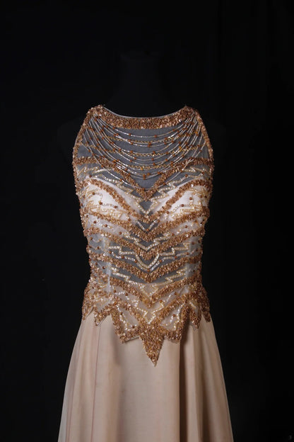 Sparkly Prom Dresses Aesthetic A Line Scoop Neck Champagne Chiffon With Beads Inspo Party Semi Formal Gown For Senior Teens High Schools AS174