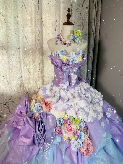 Cute Sweet 16 Dress Lilac Sweetheart Ball Gown With 3D Flowers Tiered Layers Sweet Sixteen Dress RB9964