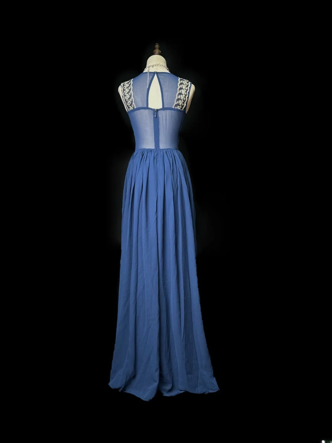 Simple Prom Dresses A line Sweetheart Navy Blue Chiffon With Lace Sleeveless Long Formal Outfits RB5982