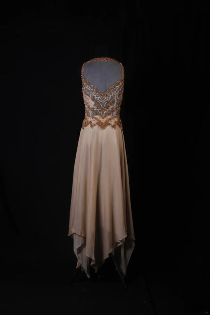 Sparkly Prom Dresses Aesthetic A Line Scoop Neck Champagne Chiffon With Beads Inspo Party Semi Formal Gown For Senior Teens High Schools AS174