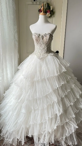 Elegant Sweet 16 Dress Long Sweetheart White Tulle Ball Gown Sweet Sixteen Party Birthday Dresses RC0540